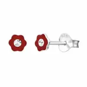 Solid 925 Sterling Silver Studs Cubic Zirconia Mini Red Flower Push Back Earring