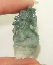 Hand-Made Natural Burma GREEN "A" JADE Dragon Carving 4 Jewelry/ Collectible