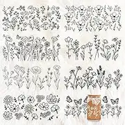 AnyDesign Cup Wrap Transfer Stickers for Glass Wildflower Butterfly Rub on Transfers White Clear Waterproof Transfer Cup Stickers Decals for DIY Crafts Coffee Tea Party Favors Cup Supplies, 8 Sheets
