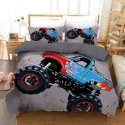 Grey Toy Truck Quilt Doona Duvet Cover Pillow Case Set