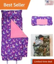 Cozy Plush All Over Print Nap Mat - Whimsical Llama - Easy Carry - Front Pocket