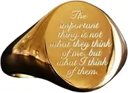 [WJAccs] Personalized 18K Gold-Plated Sterling Silver Seal Ring with Motivational Quote Engraving – Adjustable Statement Ring, Unique Inspirational Men & Women