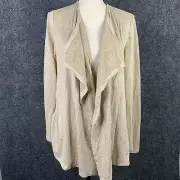 Melanie Lyne Open Cardigan Women Medium Tan Faux Suede Draped Front Knit Back