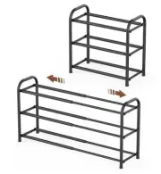 3-tier Expandable Shoe Rack, Adjustable Shelf Duty Metal (black)