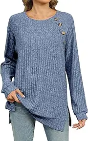Kinrui Fall Sweaters for Women 2024 Trendy Tunic Tops Crewneck Long Sleeve Shirts Soft Knit Lightweight Pullover Sweatshirt