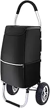 Grocery Cart on Wheels, Lightweight Shopping Trolley, Foldable Shopping Cart with 46L Detachable Waterproof Shopping Bag for Camping and Beach (2 Wheels,Black)