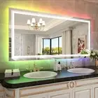 Large RGB LED Mirror for Bathroom with Backlit and Front Light Dimmable Anti Fog