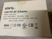Anywhere Cart AC-45 USB PD AC Adapter - Model # A2012-01 (NEW)