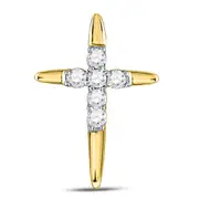 10k Yellow Gold Round Diamond Religious Cross Pendant 1/10 Cttw