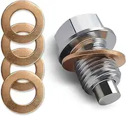 ZKFAR 1 PC M12 x 1.25 Oil Drain Plug with T2 Copper Washer Gaskets, Oil Plug Anti Leakage Replacement, Oil Pan Plug for Qashqai X-Trail New Teana New Sunshine Liwei Sylphy Tiida Nissan (Silver)