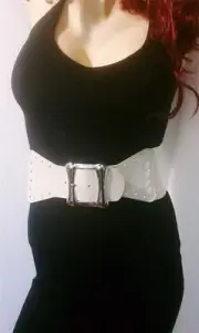 WOMEN IVORY WAIST FASHION ELASTIC BIG BOW BELT WITH WIDE BACKLE AND RHINSTONES