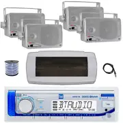Dual Bluetooth Marine Radio, Cover, Antenna,Wire, 4x 3.5'' 200W Speaker (Silver)
