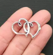 BULK 30 Double Heart Charms Antique Silver Tone 2 Sided - SC3124