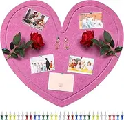 Large Foldable Heart Felt Bulletin Board 27 x 23 Inch, Valentine's Day Large Cork Board with Decorative Picture Frame 30 Push Pins Photo Display Board for Home School Office Wall Decorations