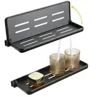 2 Pack Black Floating Shelf Phone Holder Shelf Bathroom Laundry Room