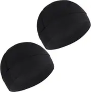 [YBEATY] 2 Pcs Cooling Skull Caps Sweat Wicking Helmet Liner Nylon Running Cycling Beanie Lightweight Breathable Head Hat Performance Moisture Thermal Headdress for Men Women (Black), Black, One size