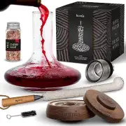 2-in-1 Decanter Set + Wooden Smoker + Wine Aerator - 60 fl oz, Glass Decanter