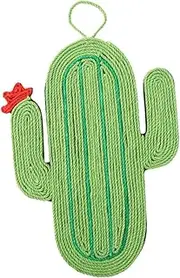 CVUTOVO Cartoon Cactus Cat Scratch Pad with Hanging Rope Sisal Scratching Mat for Cats Wall Mounted Floor Use for Training Entertaining Kittens