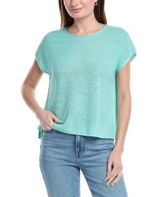 Eileen Fisher Linen Boxy Top Women's Blue Xl