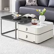 EKDJSN Nesting Coffee Table Set, Center Table with Four-Drawer Dustproof Storage Space, Rounded Corner Stacking Side Tables Design, Easy Assembly, for Small Space