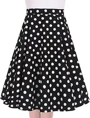 [ERTYUIO] Women's Skirts Black Half-Length Skirt with Black Background and White Polka Dots Cotton Skirt