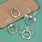 Transparent Adhesive Phone Ring Stand #8 - Set of 2 - Plain Rectangular - Silver - One Size