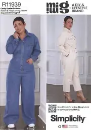Simplicity R11939 Snap or Button Jumpsuit w Waist Pleats Sz 8-16 UNCUT S9822