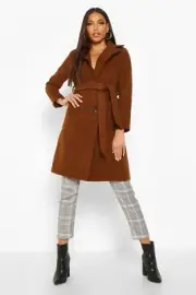 BooHoo Longline Pocket Detail Wool Look Trench Coat