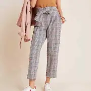 NWT By Anthropologie Hazelle Plaid Paperbag Textured Knit Ankle Pants Size 16