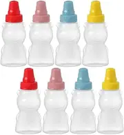 Luxshiny 8pcs Mini Ketchup Bottles Bear Shape Condiment Squeeze Bottles with Screw Cap Honey Sauce Salad Dressing Dispensers Jars Containers