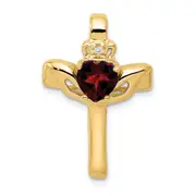 14k 6mm Claddagh Garnet VS Diamond Cross Pendant