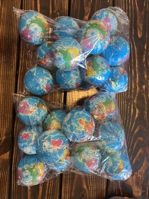 24” PACK EARTH WORLD GLOBE STRESS BALLS, SQUEEZE TOYS, 2" HAND EXERCISE BALL