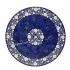 Round Marble Dining Table Top Lapis Lazuli Stone Overlay Work Reception Table