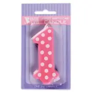Cake Toppers New Pink Polka Dot Number One Candle Cake Topper