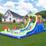 8-in-1 Crocodile Inflatable Water Slide Park for Kids Backyard Wet and Dry