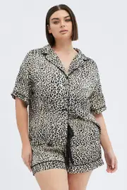 Multi Animal Print Leopard Pj Satin Set Piping Button Pyjama