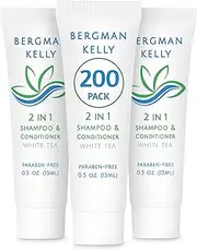 BERGMAN KELLY Hotel Shampoo and Conditioner 2in1 (0.5 Fl Oz, 200 PK, White Tea), Delight Your Guests with Revitalizing and Refreshing Travel Size Shampoo, Quality Mini Hotel Toiletries in Bulk