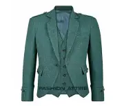 Men's Scottish Green Wool Argyle Kilt Jacket With Waistcoat Handmade Kilt Jacket