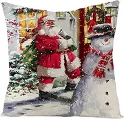 Linen Couch Pillow Covers Farmhouse Style Outdoor Cushion Covers Replacement Colorful Pillow Cover Japandi Individual Couch Cushion Covers Sectional Santa Claus and Snowman 40x40 cm