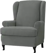 Stretch Wing Chair Sofa Slipcover 2-Piece with Elastic Bottom, Grey