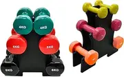 6 Pairs PVC Dumbbell Set Weight - 1-2-3-4-5-6kg - Total 42kg With 2 Free Racks