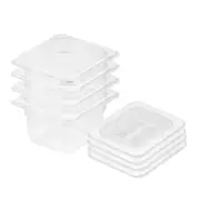 100mm Clear Gastronorm Bain Marie 1/6 Food Tray Storage Set of 4 with Lid
