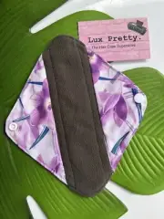 Sanitary Napkin Menstruation Pad Reusable Press Stud Purple Floral Print