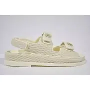 Chanel 22S Ivory White Knit CC Logo Mule Slide Strap Flat Dad Teva Sandal 37.5