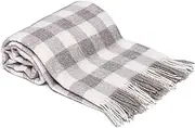 Drobė HOME Wool Blanket Made of 100% Pure New Zealand Wool, 140 x 200 cm, White/Beige, Soft, Checked Plaid Blanket Made of Virgin Wool with Fringes, Perfect as a Throw, Sofa Blanket, Bedspread