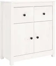 Sideboard Buffet Cabinet, Mid-Century Modern Storage Cabinet with 2 Drawers and 2 Doors, Accent Cabinet for Living Room, Bedroom, Hallway, White 70x35x80 cm Solid Wood Pine