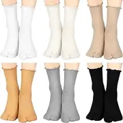 [Bencailor] 6 Pairs Tabi Split Toe Socks Ruffle Frilly Tabi Socks Elastic Cotton Sandal Socks for Men Women