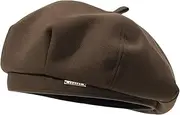 [XUNQUCOM] Woolen Beret Metal Logo hat, Autumn and Winter Octagonal hat Fashionable face Revealing Small Artist hat