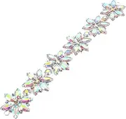 GLSTOY Sparkly Rhinestone Applique Chain for Wedding Dress Costume Embellishment DIY Patches for Clothes Shoes Bags Stunning Glass Flower Design for Fashion Craft Projects
