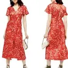 NWT $95 TOPSHOP Retro Red Satin Polkadot Keyhole Back Button Front Midi Dress 6